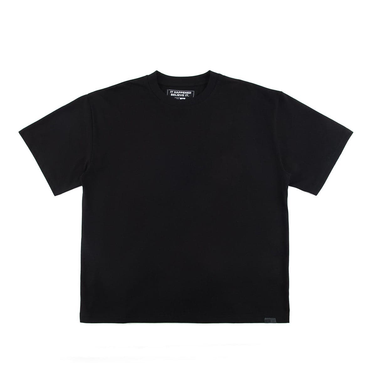 Front of the black cropped Better Believe It tee, laid flat